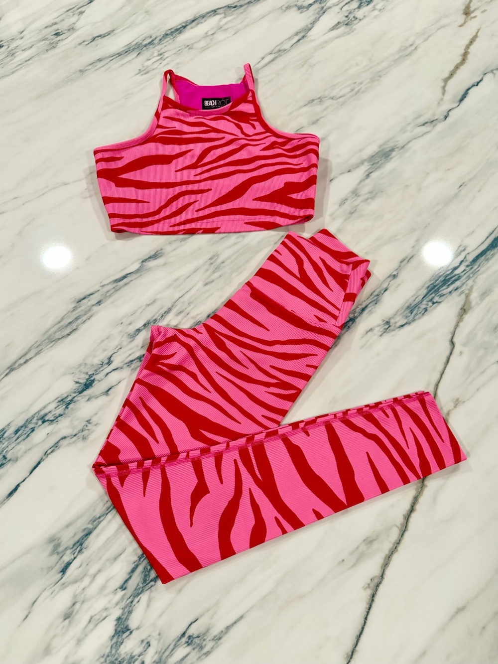 Beach Riot Hot Pink and Red Zebra Print Leggings Set